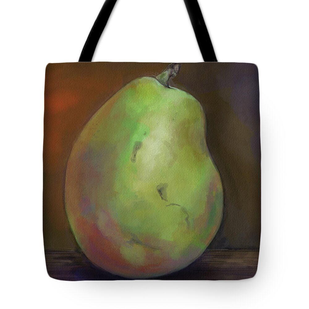 Fruits Tote Bag featuring the painting Single Pear by Mark Tonelli