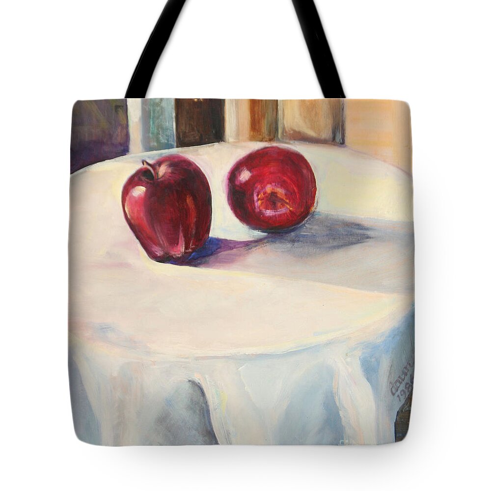 Oil Painting Tote Bag featuring the painting Still Life with Apples by Daun Soden-Greene