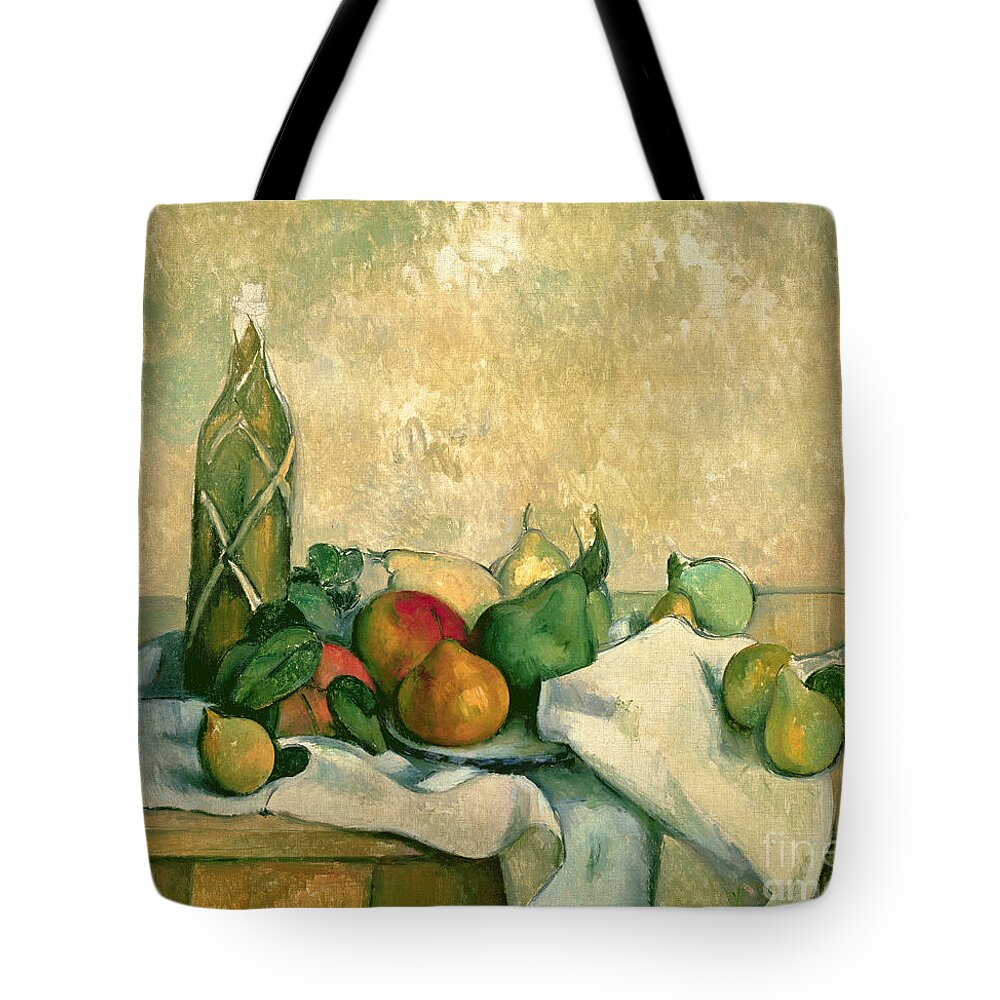 Still Tote Bag featuring the painting Still Life with Bottle of Liqueur by Paul Cezanne