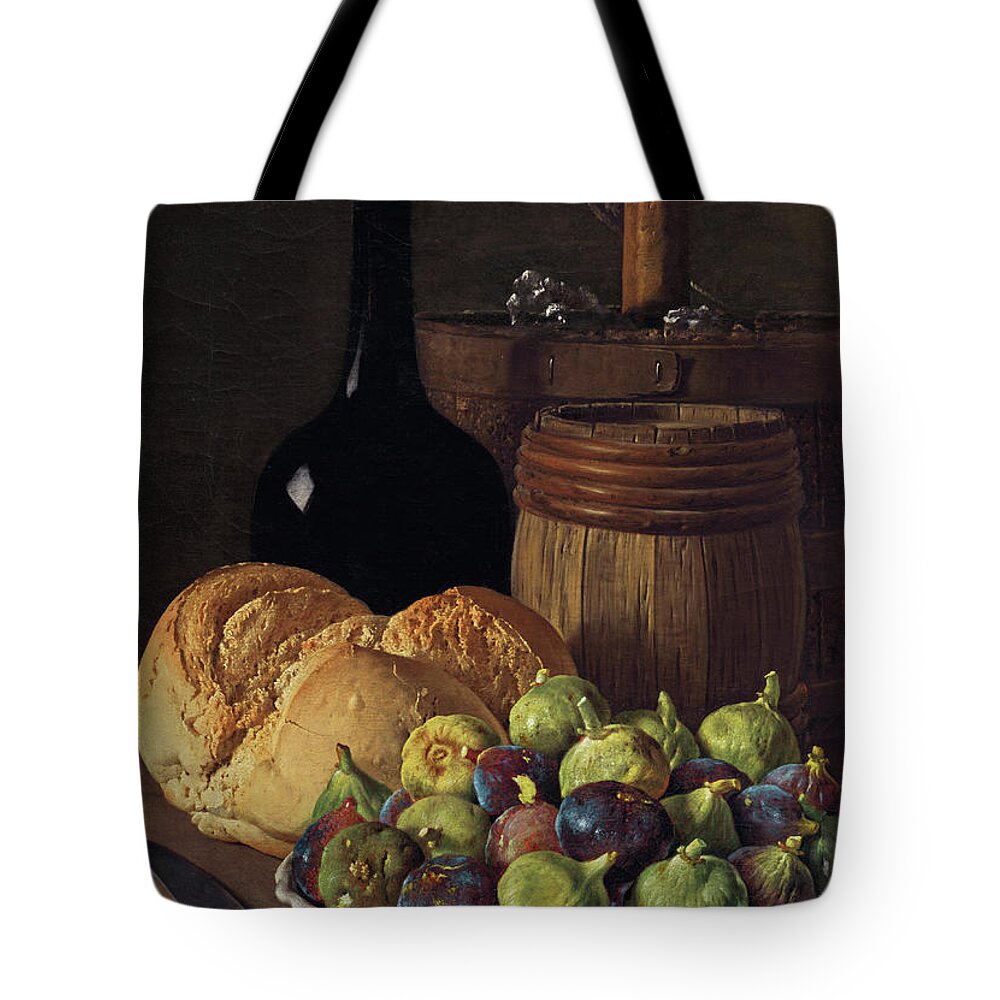 Luis Melendez Tote Bag featuring the painting Still Life with Figs and Bread by Luis Melendez