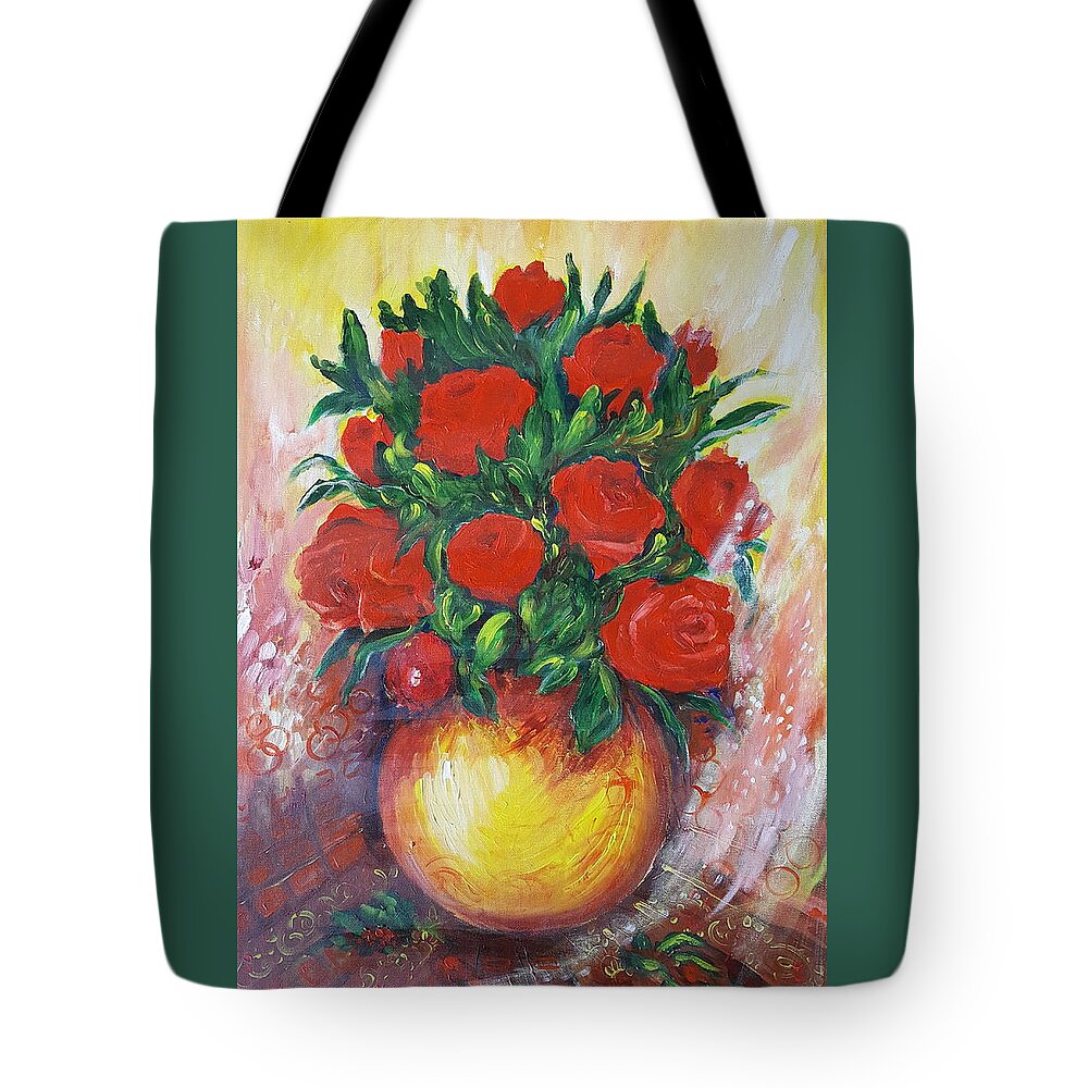 Still Life Tote Bag featuring the painting Still life with roses by Rita Fetisov