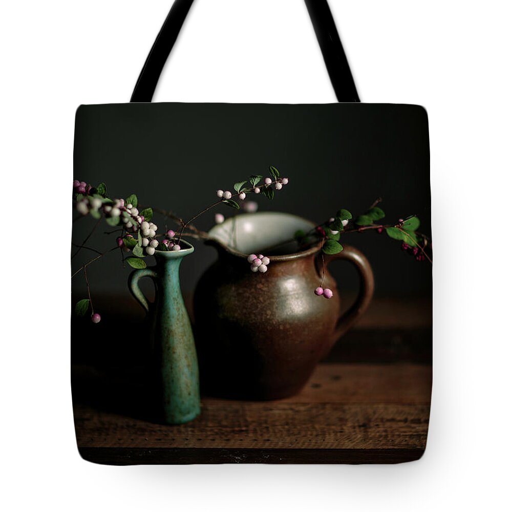 Still Life Tote Bag featuring the photograph Still Life with Stoneware by Nailia Schwarz