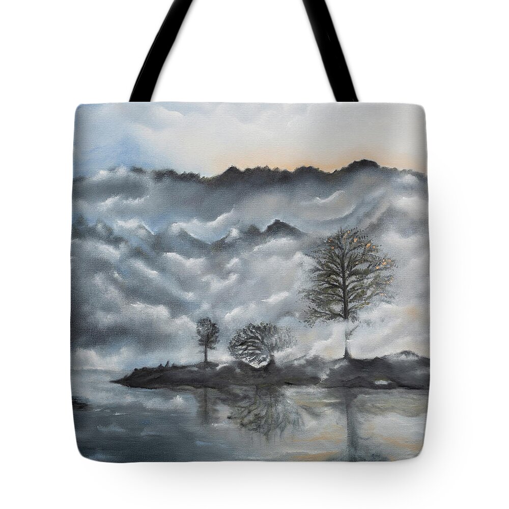 Lake Tote Bag featuring the painting Stillness by Neslihan Ergul Colley