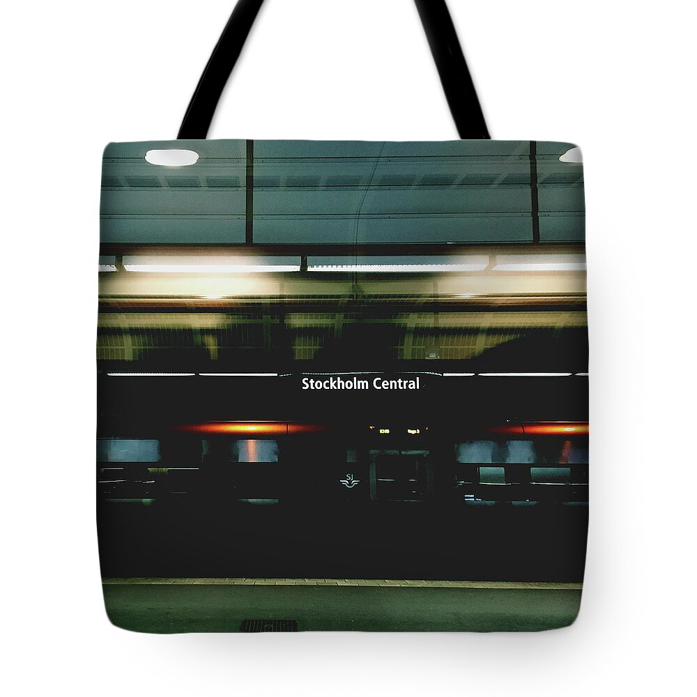 Train Tote Bag featuring the photograph Stockholm Central- Photograph by Linda Woods by Linda Woods