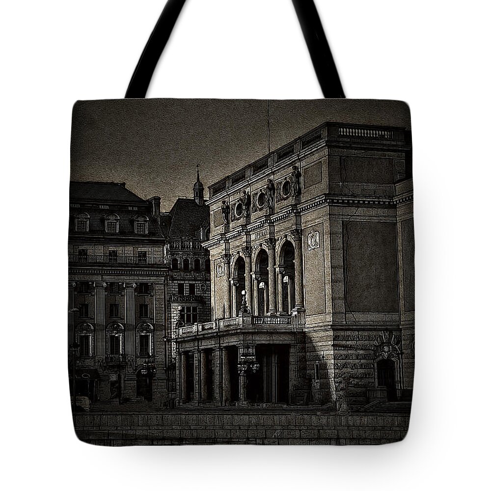 Cities Tote Bag featuring the digital art The Royal Swedish Opera by Ramon Martinez