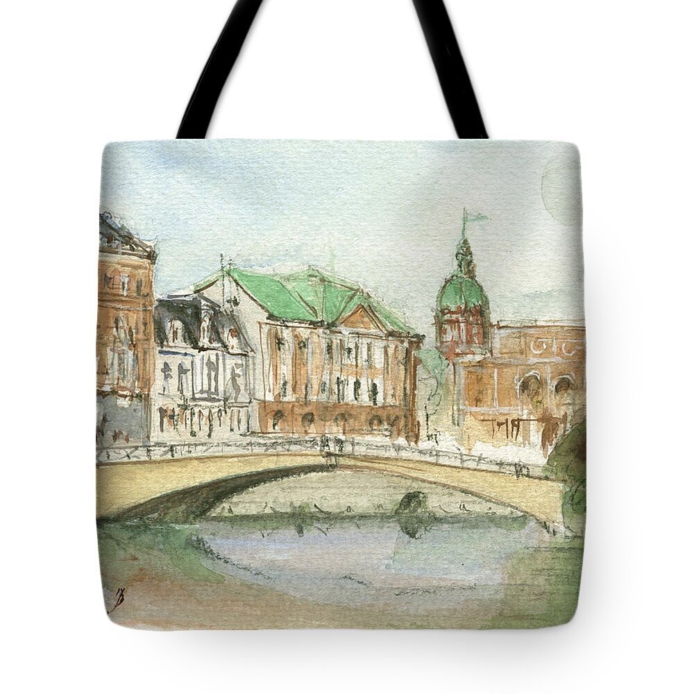 Stockholm Print Tote Bag featuring the painting Stockholm Sweden by Juan Bosco
