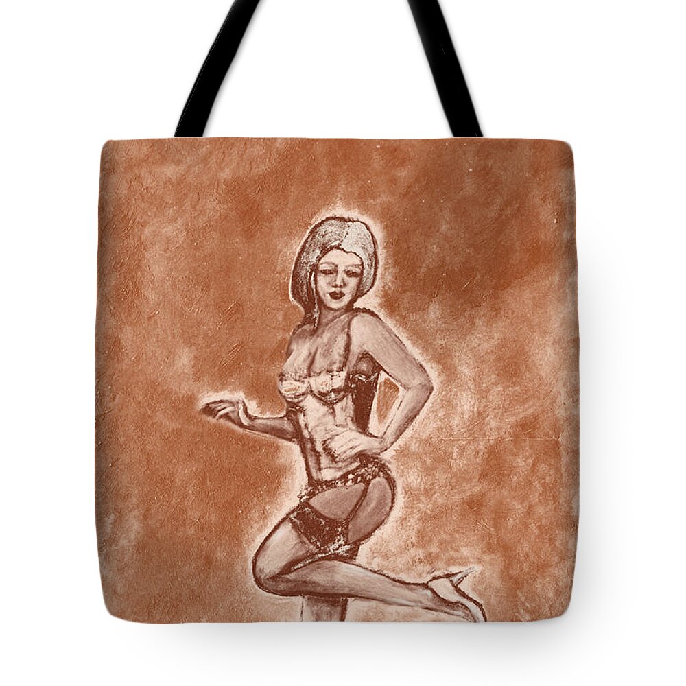 Vintage Style Pinup Girl Art Tote Bag featuring the painting Stockings and Stilettos by Tom Conway