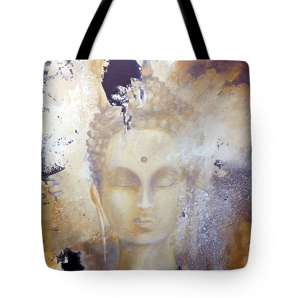 Buddha Tote Bag featuring the painting Stone Buddha by Dina Dargo