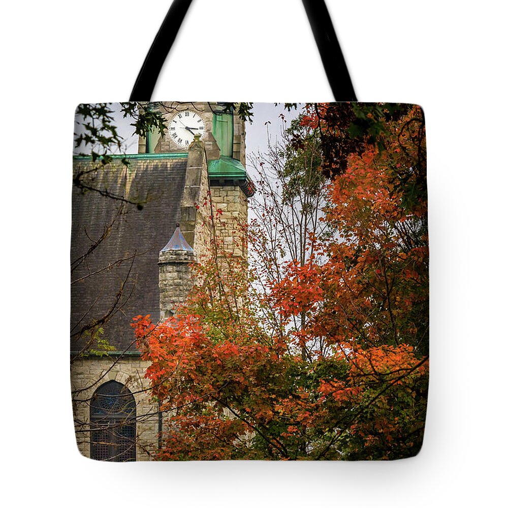 Stone Tote Bag featuring the photograph Stone Chapel Fall by Allin Sorenson