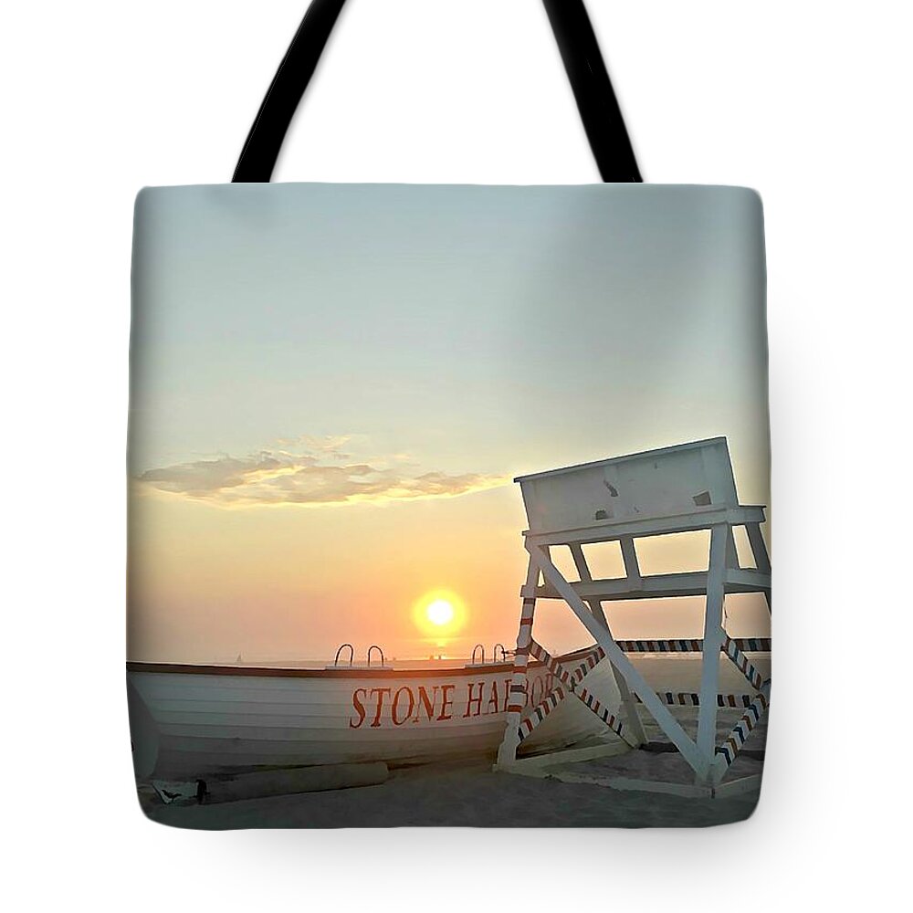 Stone Harbor Sunrise Tote Bag featuring the photograph Stone Harbor Sunrise by Dark Whimsy