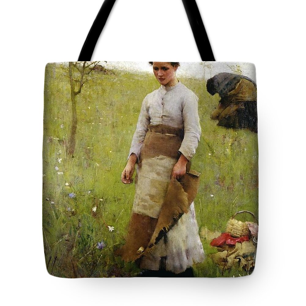 George Clausen - Stone Removal 1887 Tote Bag featuring the painting Stone Removal by MotionAge Designs