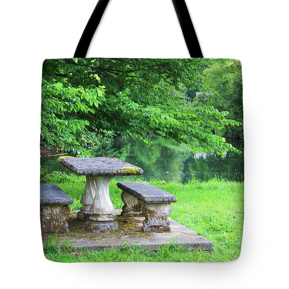 Stone Table And Benches Tote Bag featuring the photograph Stone Table by Julie Rauscher
