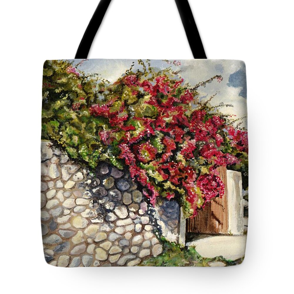Acrylic On Canvas Tote Bag featuring the painting Stone Wall by Daniela Easter
