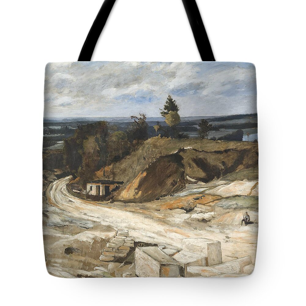 19th Century Art Tote Bag featuring the painting Stonequarry by the River Oise II by Carl Fredrik Hill