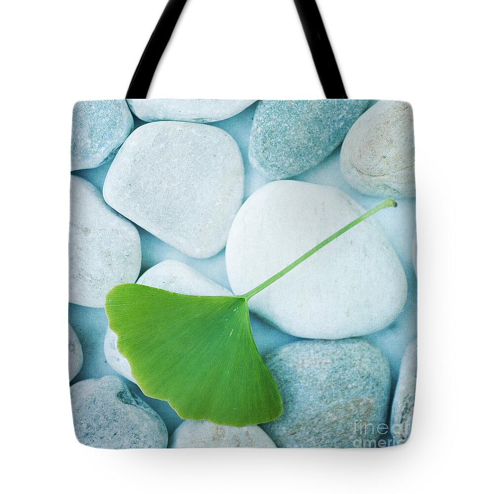 Priska Wettstein Tote Bag featuring the photograph Stones And A Gingko Leaf by Priska Wettstein