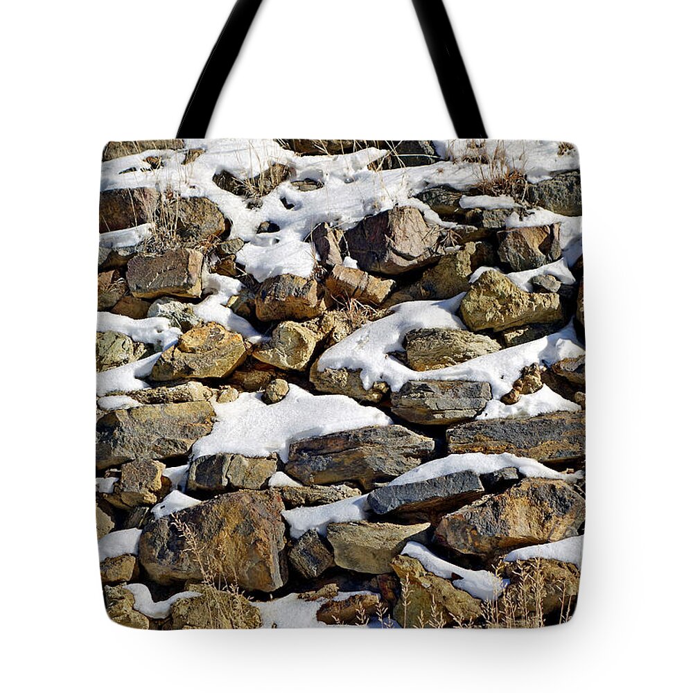 Central City Tote Bag featuring the photograph Stones and Snow by Robert Meyers-Lussier