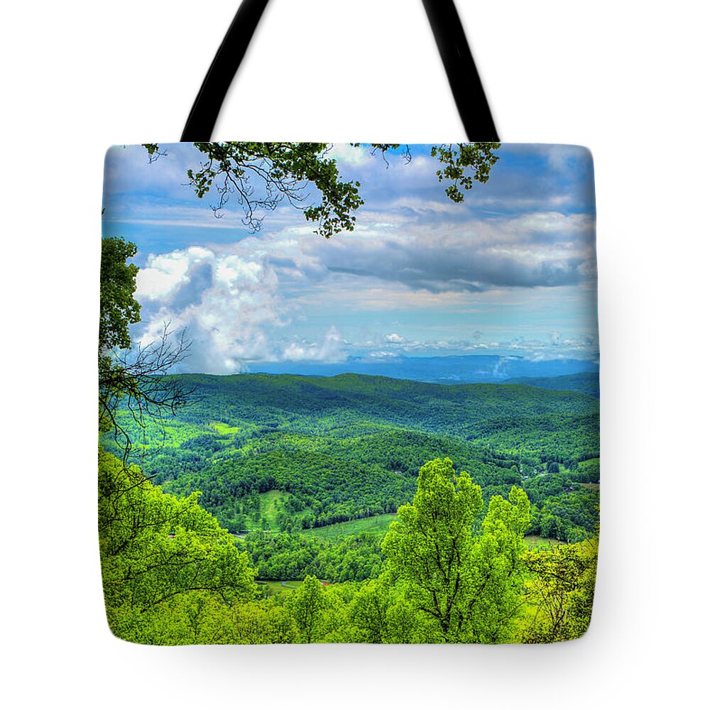 Blue Ridge Parkway Tote Bag featuring the photograph Stoney Fork Vista by Dale R Carlson