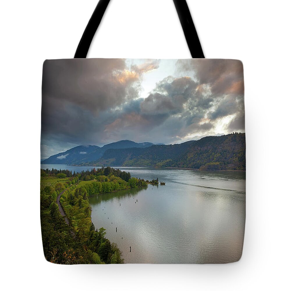 Hood River Tote Bag featuring the photograph Storm Clouds over Hood River by David Gn