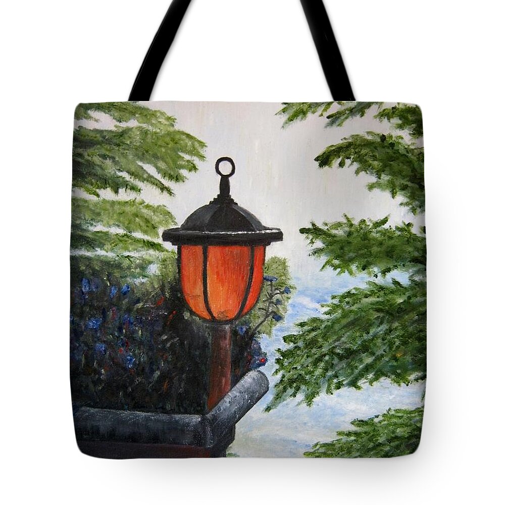 Solar Light Tote Bag featuring the painting Storm on Lake of the Woods by Marilyn McNish