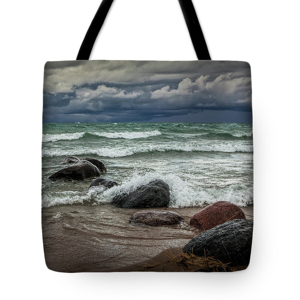 Sturgeon Bay Tote Bag featuring the photograph Storm on Sturgeon Bay by Randall Nyhof