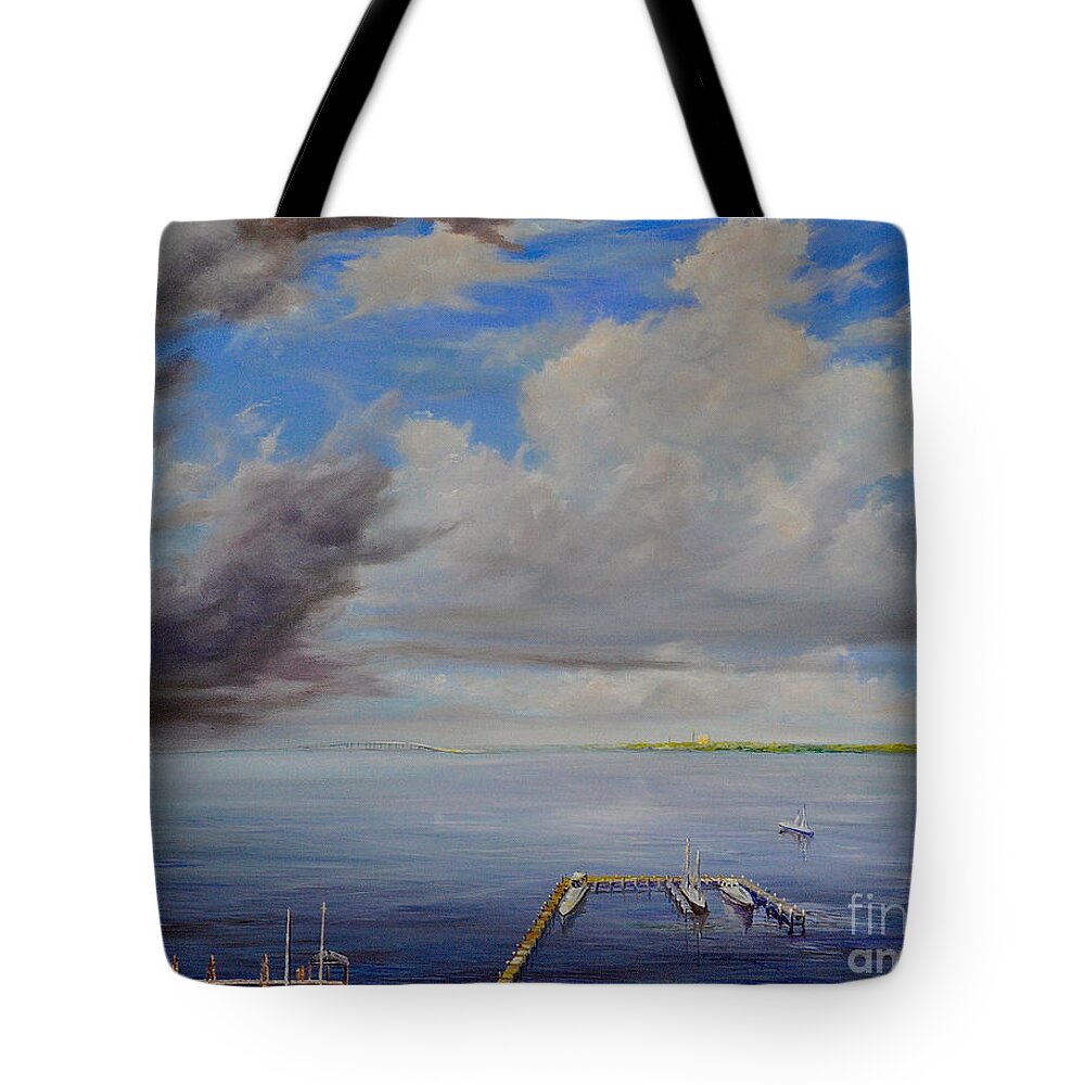 Sky Tote Bag featuring the painting Storm on the Indian River by AnnaJo Vahle