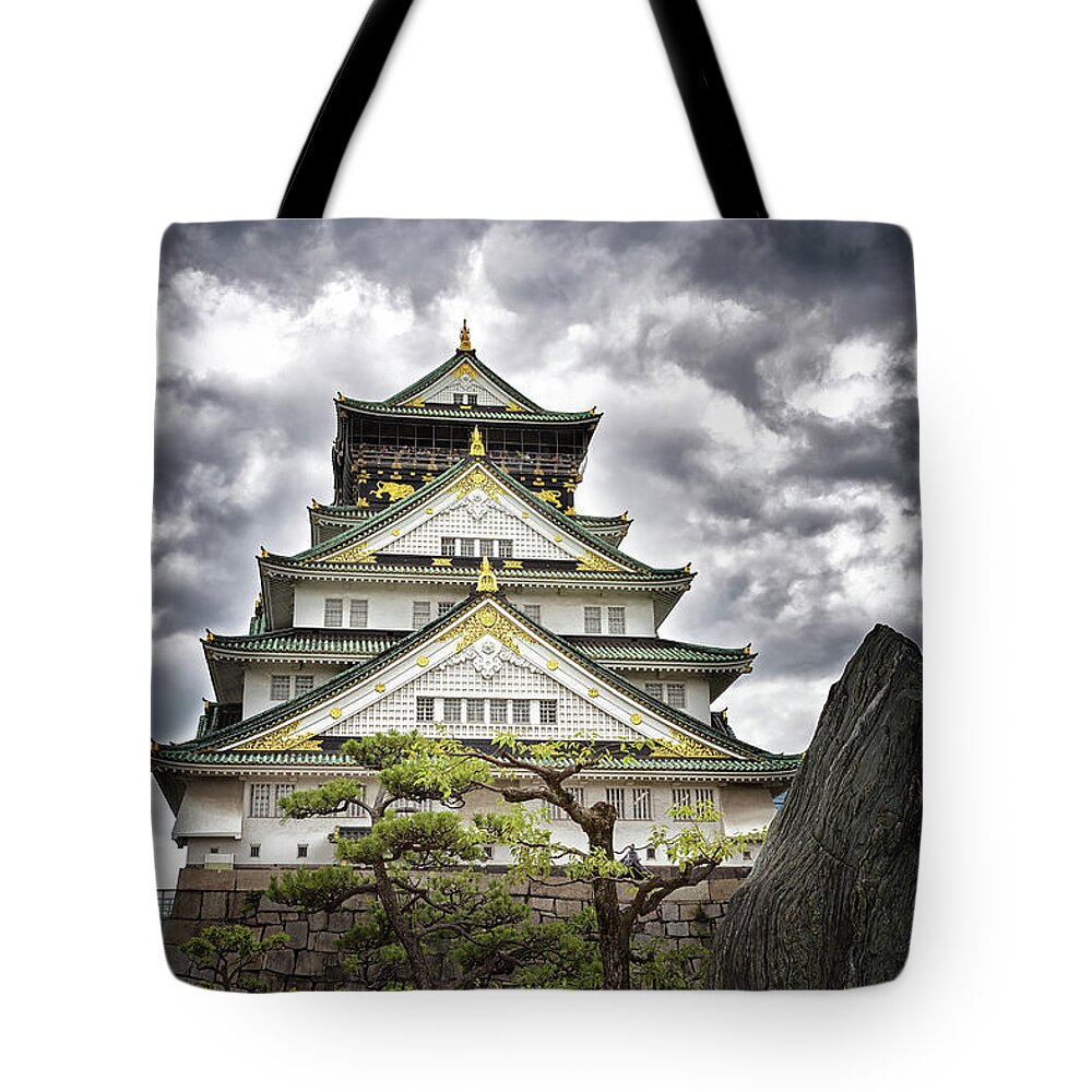 Osaka Tote Bag featuring the photograph Storm over Osaka Castle by Jane Rix