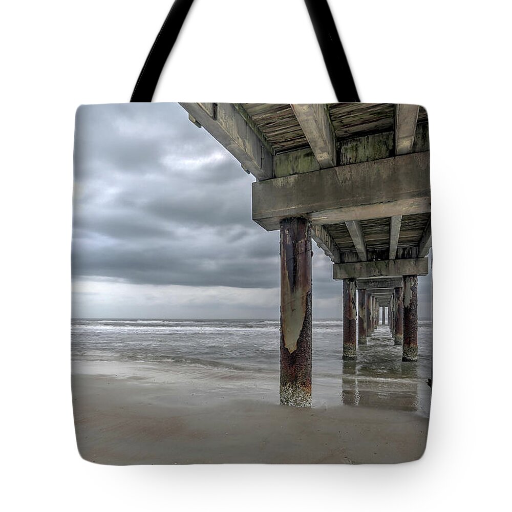 Pier Tote Bag featuring the photograph Storm Surge by Steve Parr