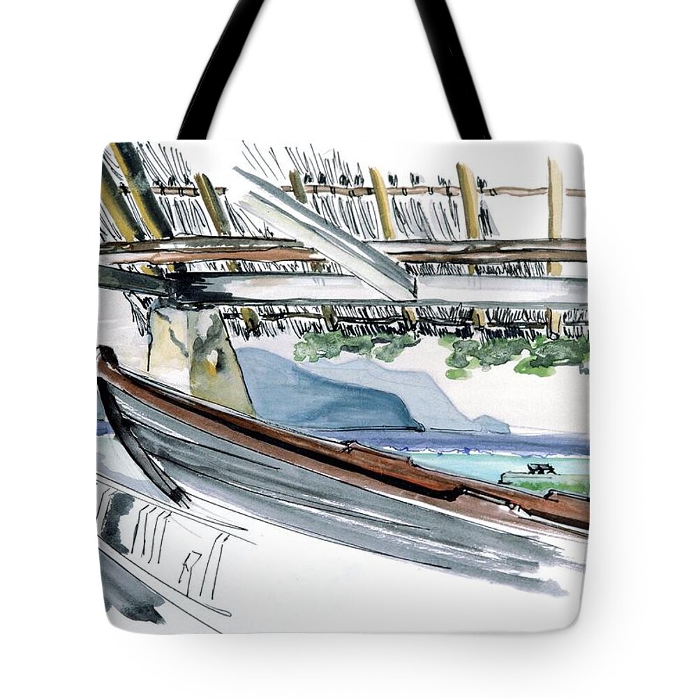 Seychelles Islands Tote Bag featuring the painting Stormclouds over Praslin - Seychelles by Joan Cordell