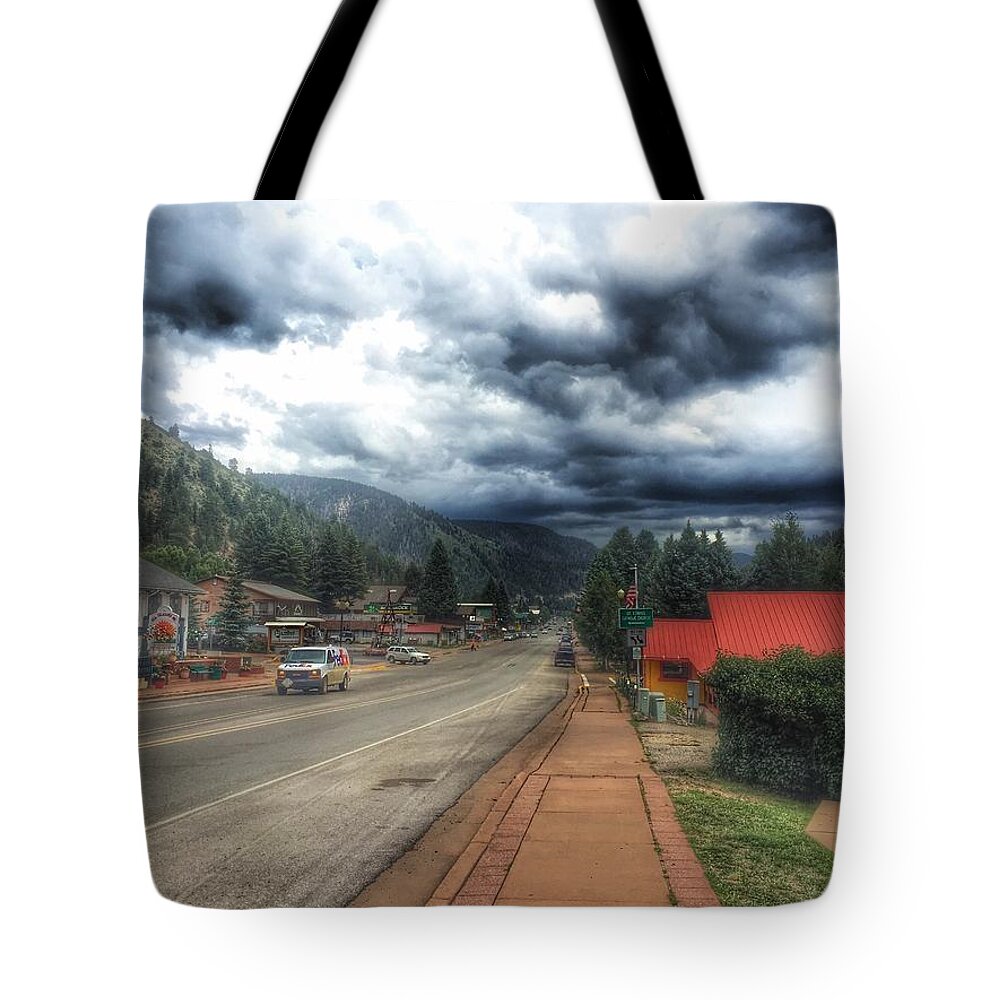 Stormy Day In Red River Tote Bag featuring the photograph Stormy Day In Red River, New Mexico by Debra Martz