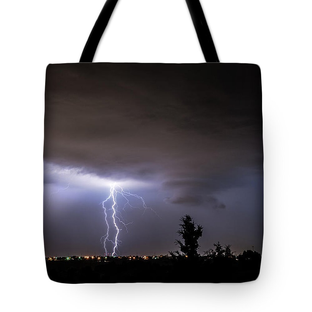 Night Photography Tote Bag featuring the photograph Stormy Night by Karen Slagle
