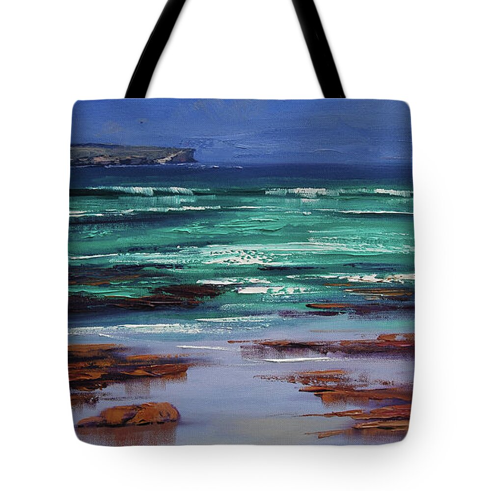 Nature Tote Bag featuring the painting Stormy Ocean by Graham Gercken