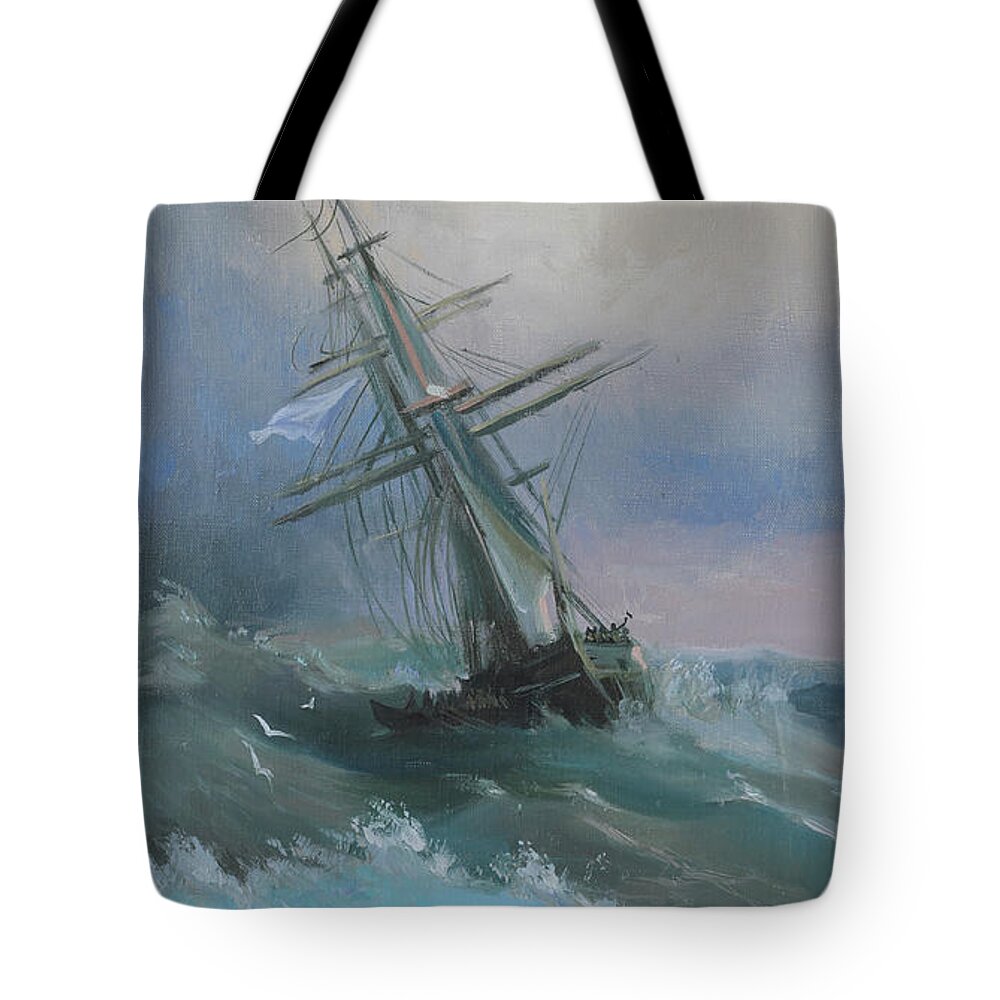 Russian Artists New Wave Tote Bag featuring the painting Stormy Sails by Ilya Kondrashov