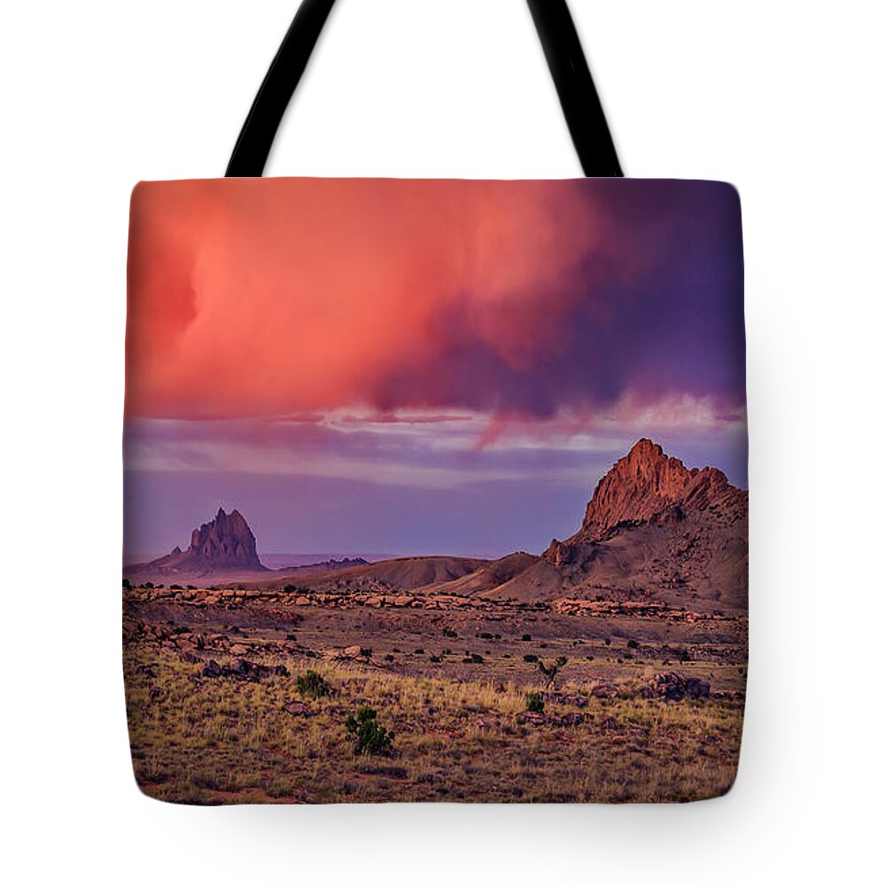 New Mexico Tote Bag featuring the photograph Stormy Skies At Shiprock by Jaime Miller