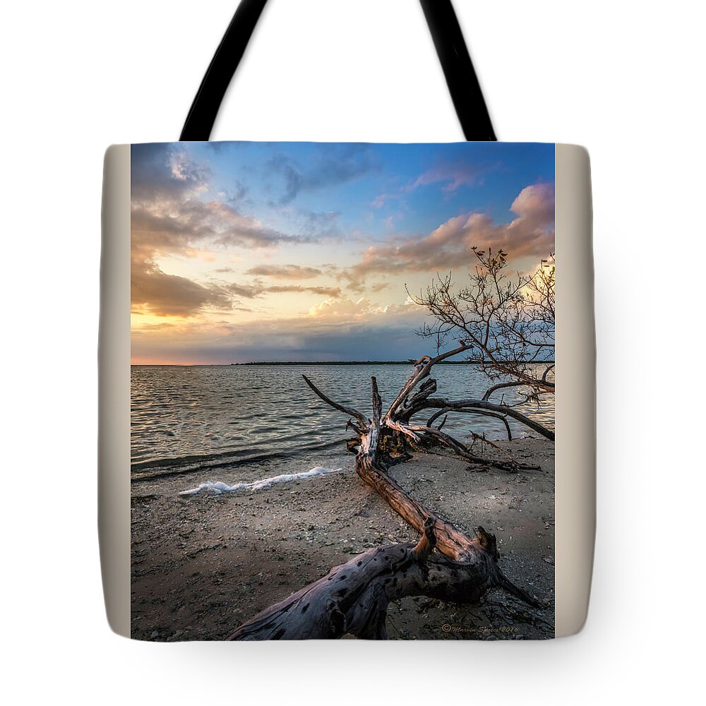 Driftwood Tote Bag featuring the photograph Stormy Sunset by Marvin Spates
