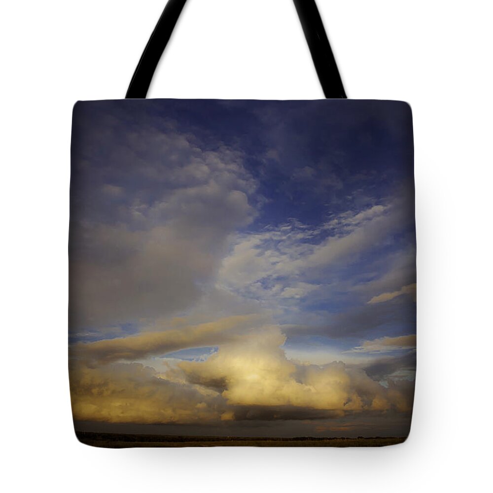 Landscape Tote Bag featuring the photograph Stormy Sunset by Toni Hopper