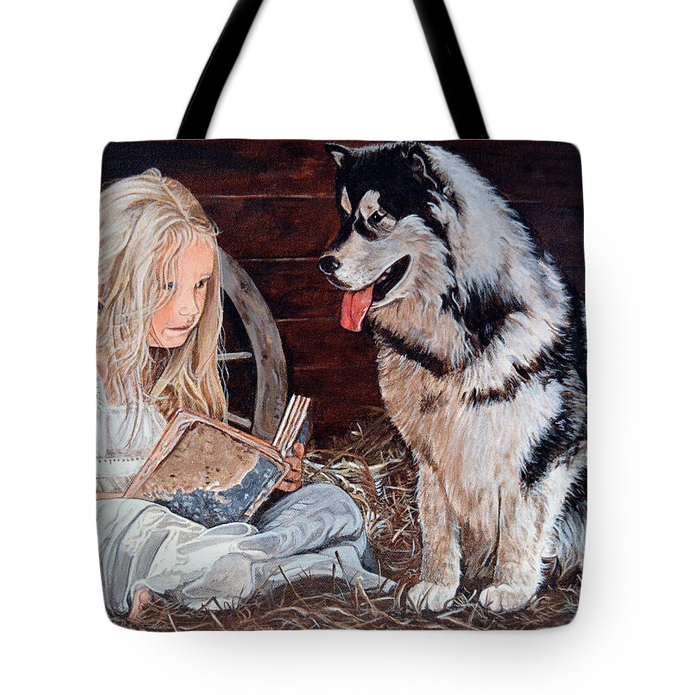 Pets Tote Bag featuring the painting Story Time by Daniel Carvalho