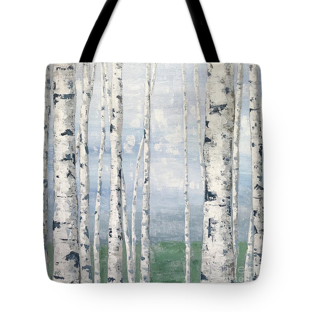 Birch Tote Bag featuring the painting Straight and Narrow by Annie Troe