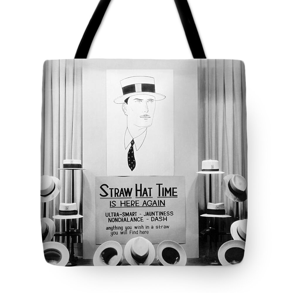 1920s Tote Bag featuring the photograph Straw Hat Day Display by Underwood Archives