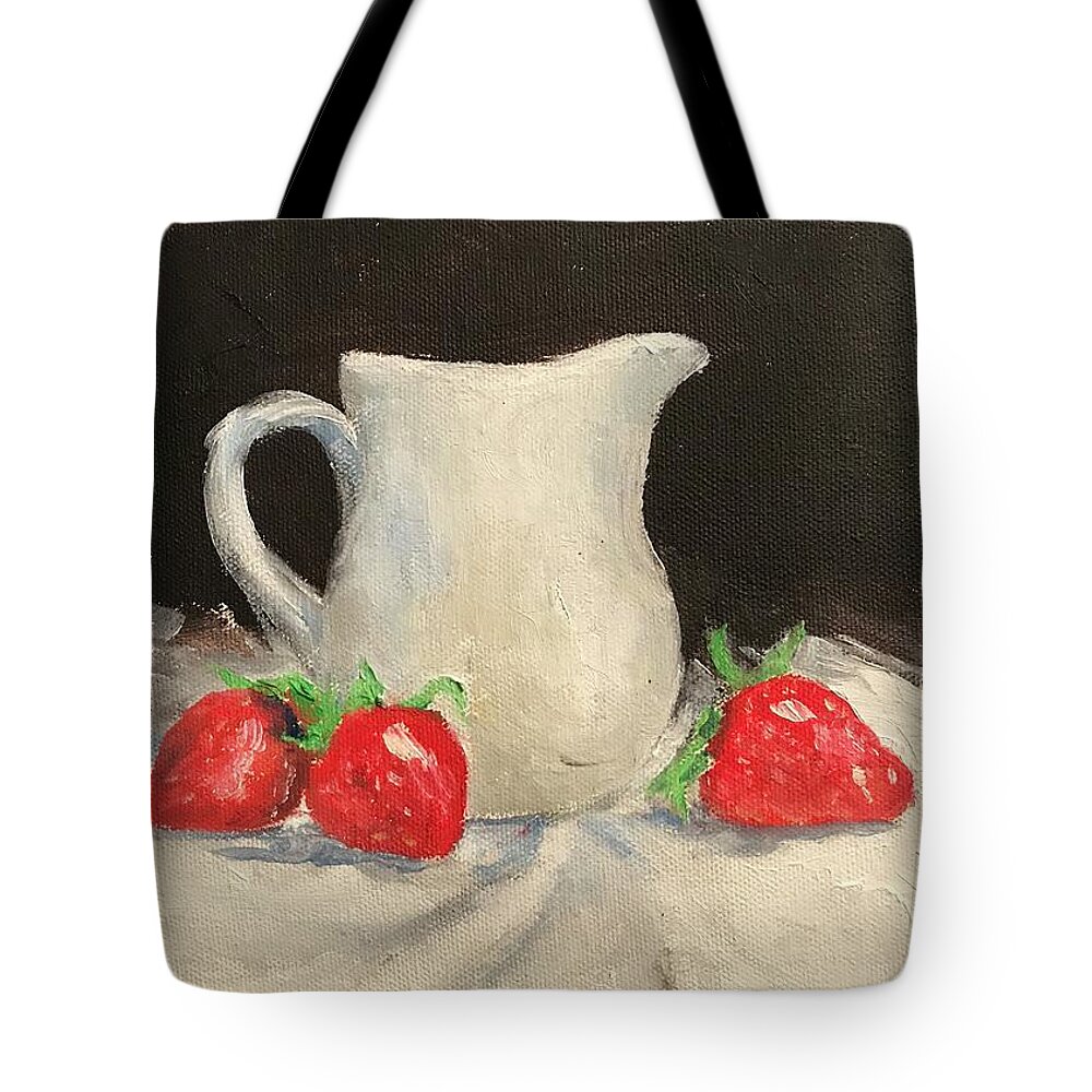 Fruit Tote Bag featuring the painting Strawberries n' Cream by ML McCormick