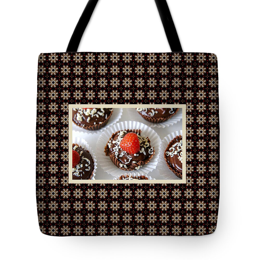 Food Tote Bag featuring the photograph Strawberry and Dark Chocolate Mousse Dessert by Shelley Neff