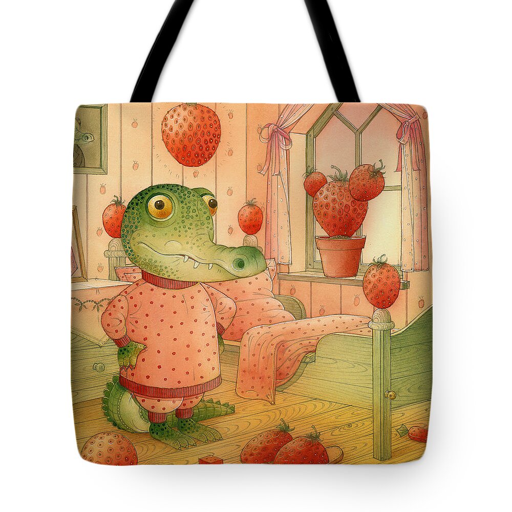 Strawberries Tote Bag featuring the painting Strawberry Day by Kestutis Kasparavicius