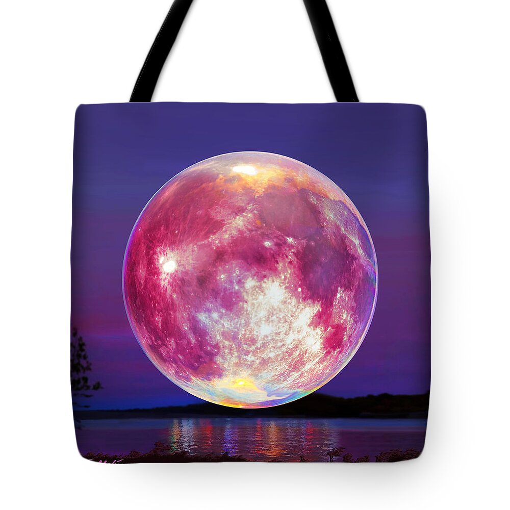 Strawberry Moon Tote Bag featuring the painting Strawberry Solstice Moon by Robin Moline
