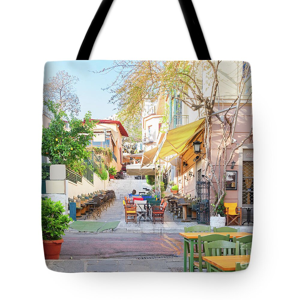 Athens Tote Bag featuring the photograph Street of Athens, Greece by Anastasy Yarmolovich
