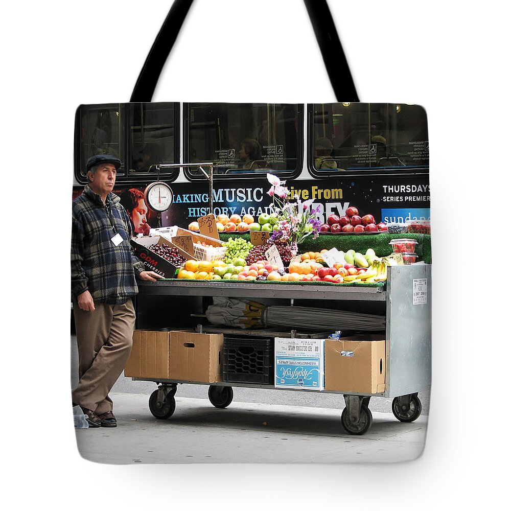 Darin Volpe People Tote Bag featuring the photograph Street Orchard -- Street Vendor in New York City, New York by Darin Volpe