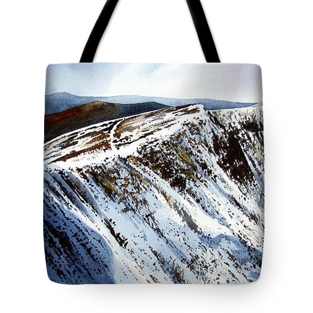 Helvellin Tote Bag featuring the painting Striding Edge leading to Helvellin Sumit by Paul Dene Marlor