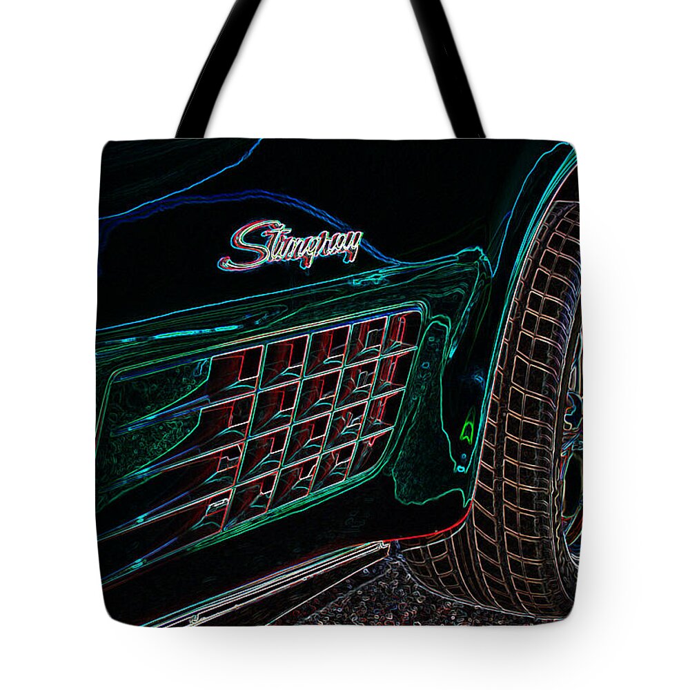 Corvette Tote Bag featuring the digital art Stringray Neon by Darrell Foster