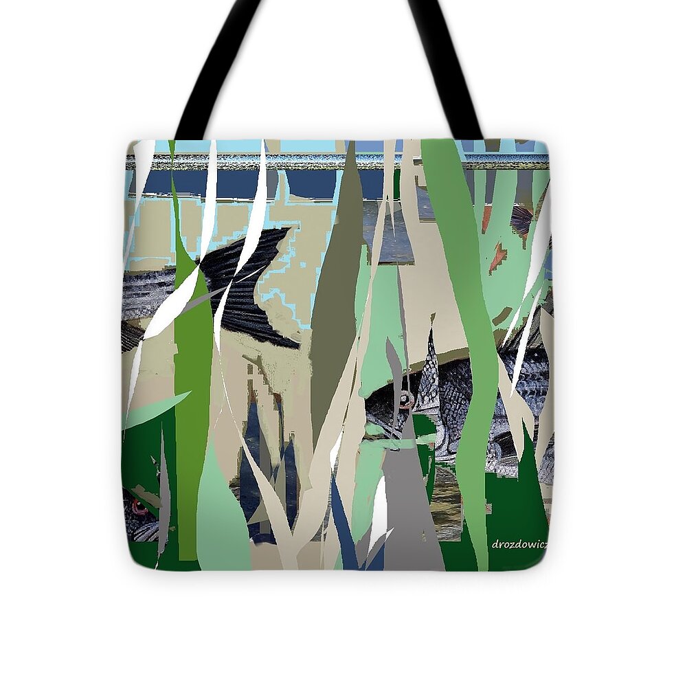 Fish Water Scape Fishibg Tote Bag featuring the mixed media Striper by Andrew Drozdowicz
