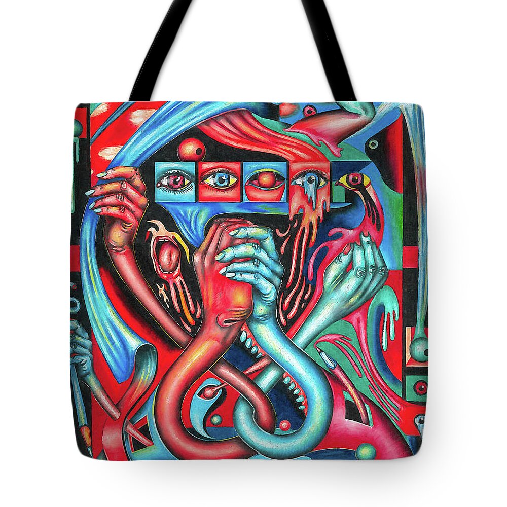 Equilibrium Tote Bag featuring the drawing Striving for an Equilibrium by Justin Jenkins