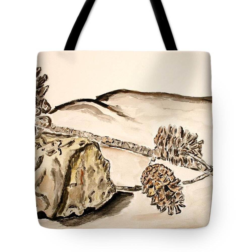 Strobile Desert Watercolor Painting Tote Bag featuring the painting Strobiles On The Desert. by Shlomo Zangilevitch