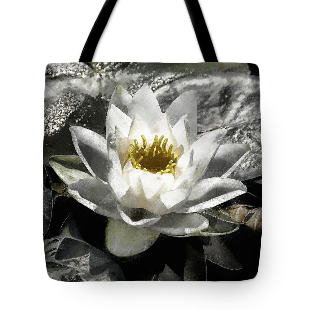 Water Lily Tote Bag featuring the digital art Strokes of the Lily by JGracey Stinson